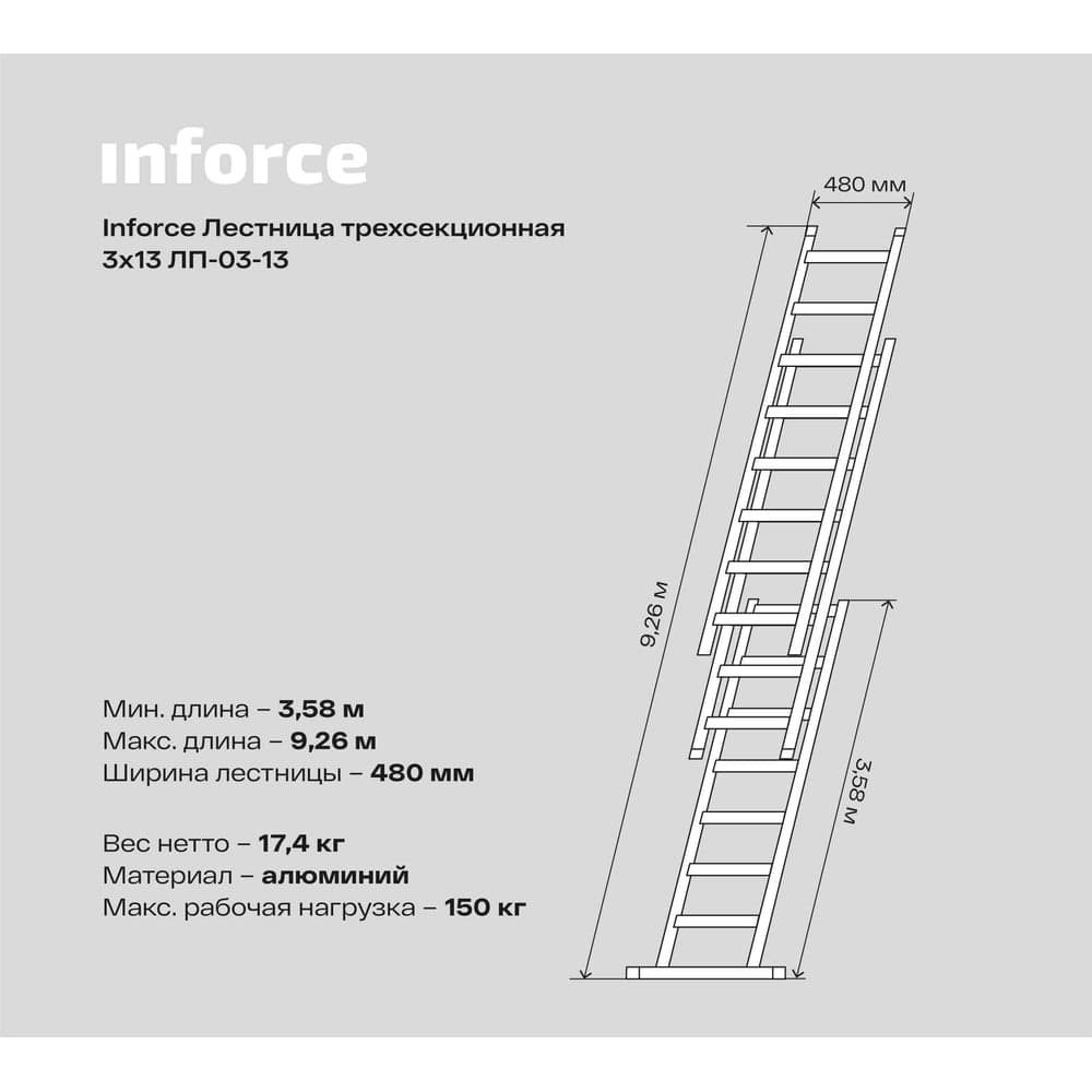 Трехсекционная лестница 13 ступеней Inforce 3x13 ЛП-03-13 — фото 6