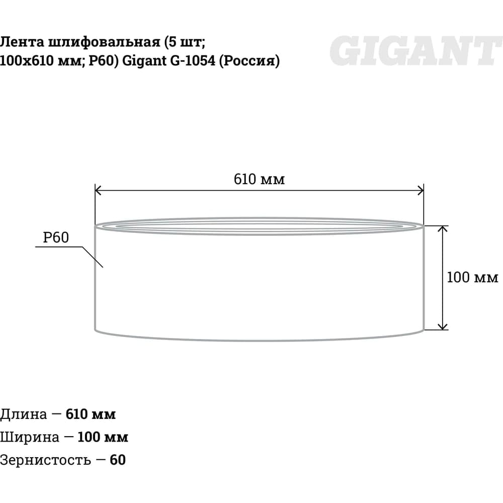 Лента шлифовальная (5 шт; 100x610 мм; P60) Gigant G-1054 (Россия) — фото 5