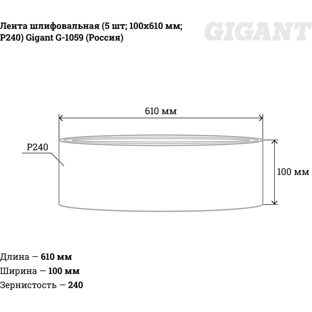 Лента шлифовальная (5 шт; 100x610 мм; P240) Gigant G-1059 (Россия) — фото 2