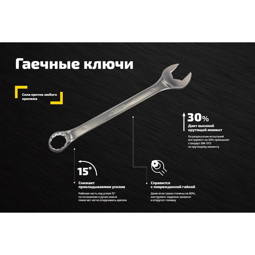 Комбинированный трещоточный ключ 19мм Inforce, Сталь Cr-V, 72 зуба, профессиональный, 06-05-84 — фото 9