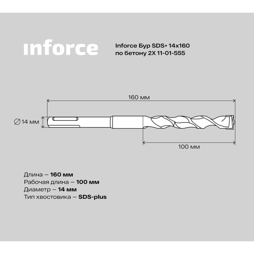 Бур по бетону 2X (14х160 мм; SDS+) Inforce 11-01-555 — фото 5