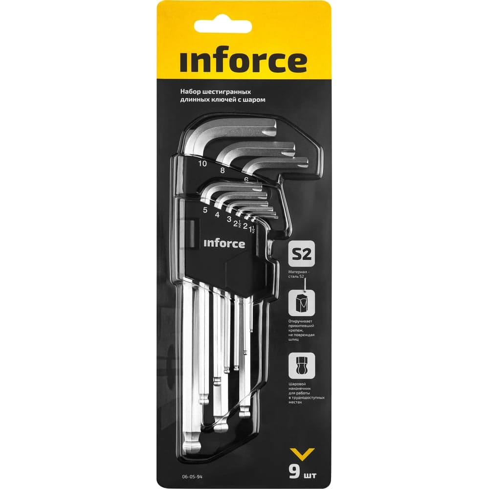 Набор шестигранных длинных ключей с шаром 9 шт Inforce, размеры1,5-10мм, 06-05-94 — фото 7