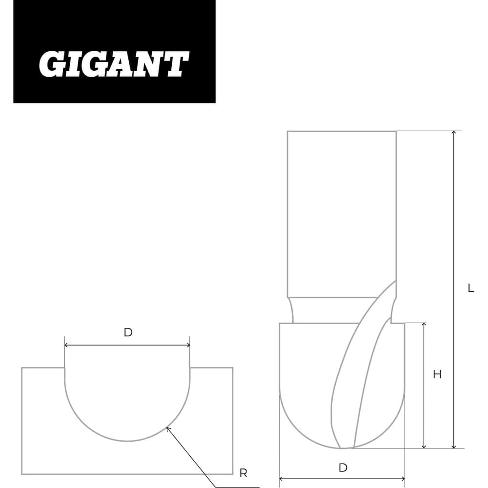 Фреза пазовая гальтельная D12.7 мм, H10 мм R6.35 мм, хвостовик 8 мм Gigant GC-0037 — фото 6