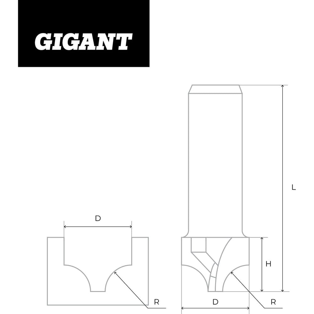 Фреза пазовая фасонная D9.5 мм, H8 мм, R4 мм, хвостовик 8 мм Gigant GC-0070 — фото 6