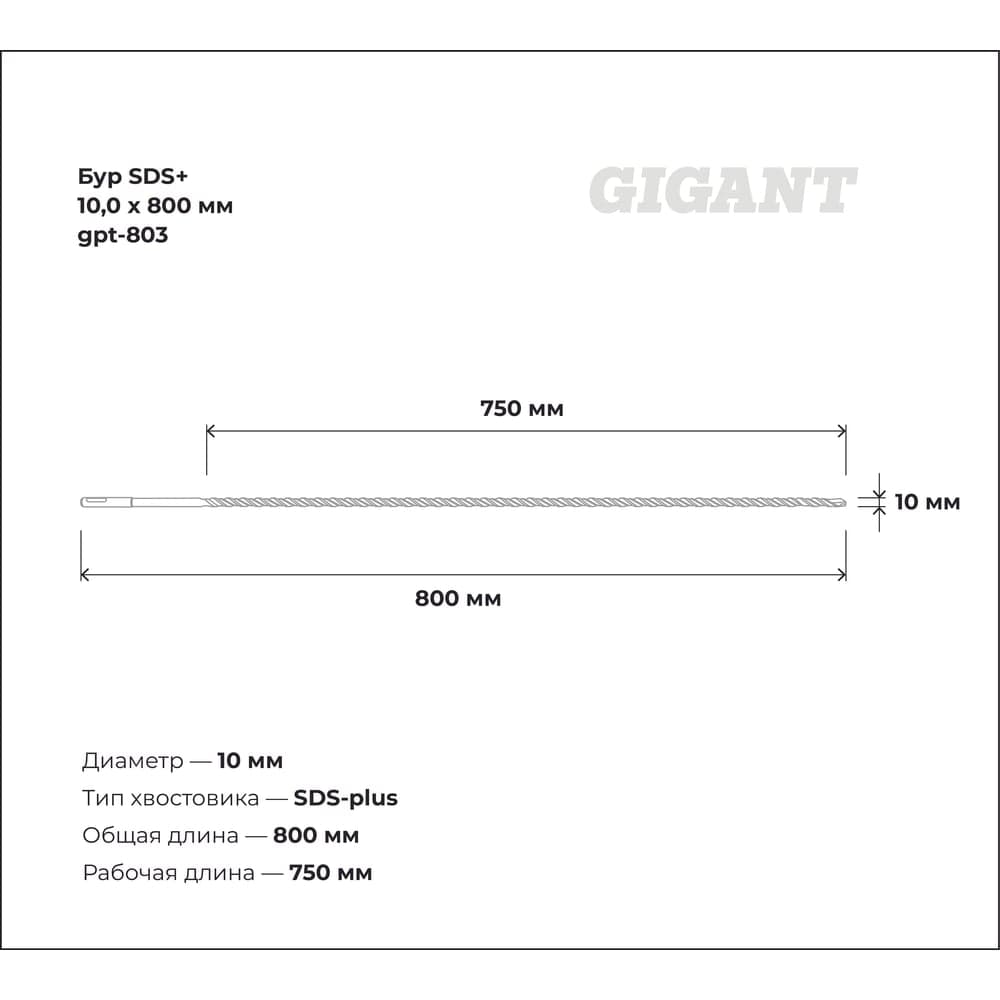 Бур SDS+ 10x800 мм Gigant gpt-803 — фото 3