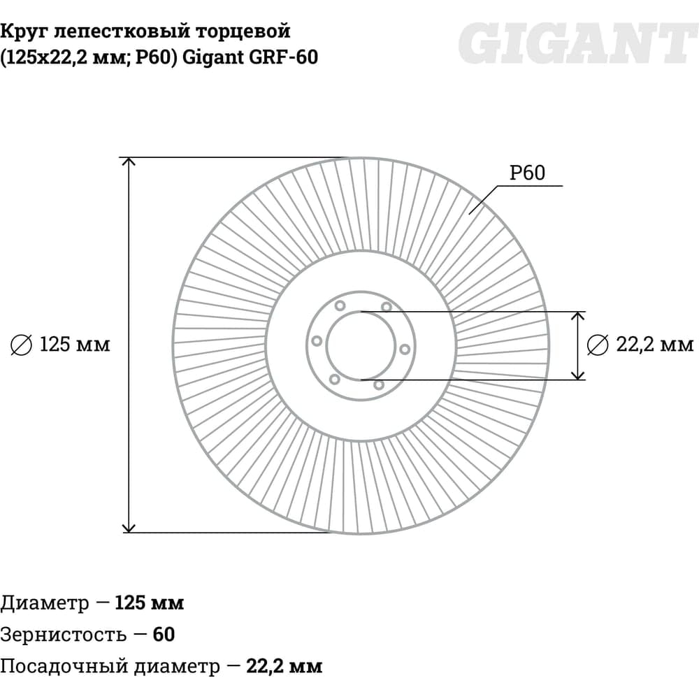 Круг лепестковый торцевой (125x22.2 мм; P60) Gigant GRF-60 — фото 3