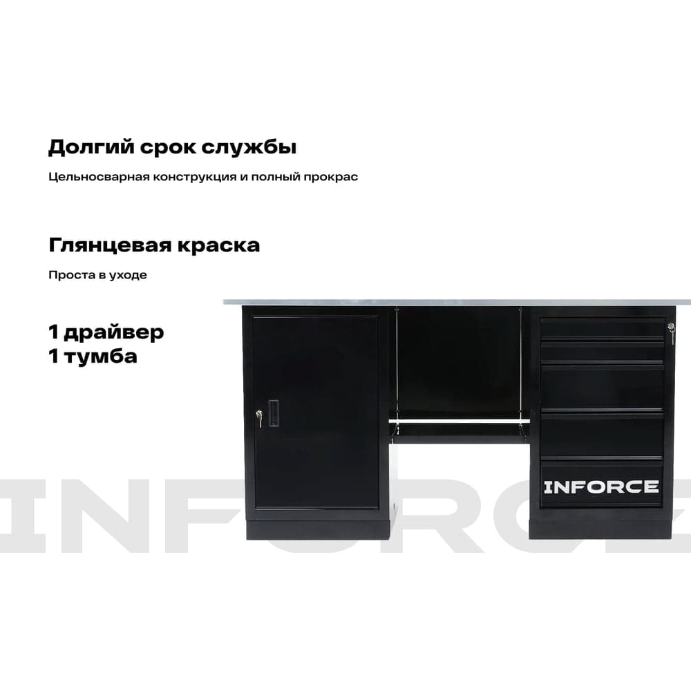 Верстак с драйвером и тумбой Inforce 1600х686х845 LW-3, допустимая нагрузка на стол 1000кг, 05-01-007 — фото 3