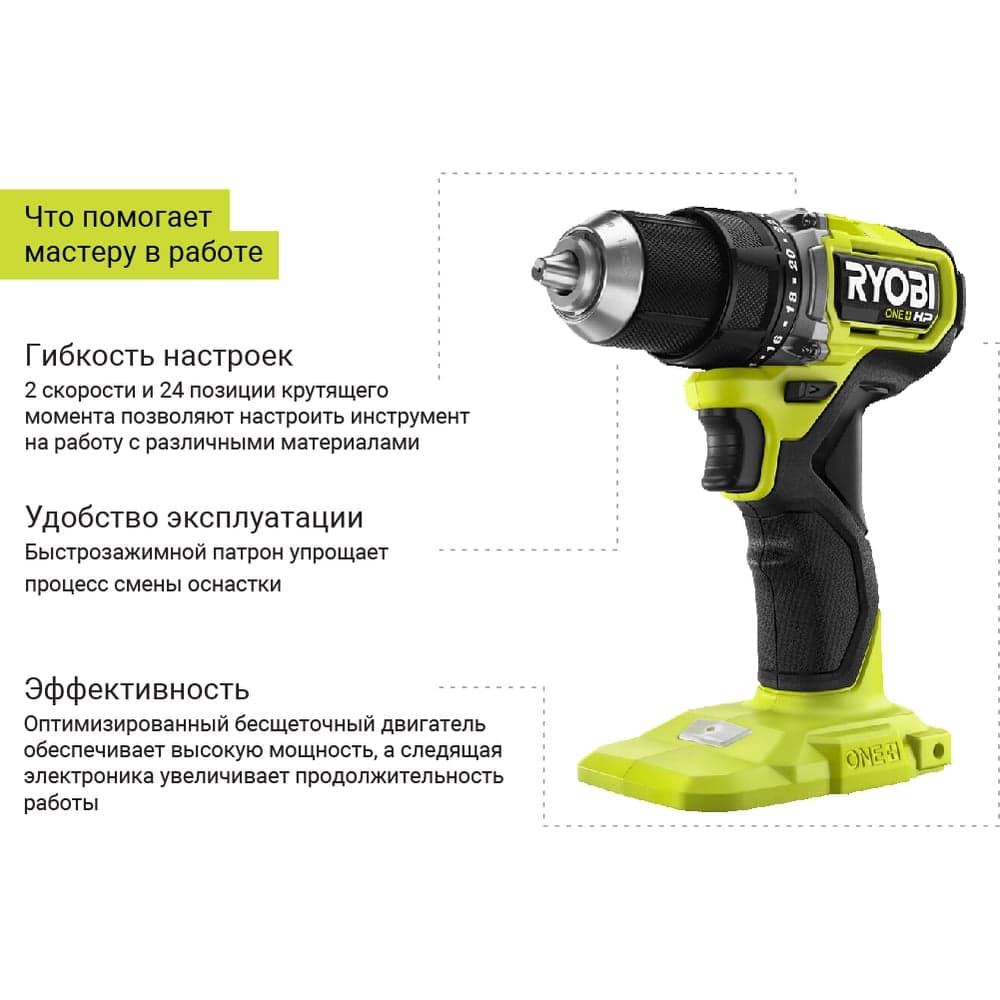Бесщеточная дрель-шуруповерт Ryobi ONE+ HP RDD18C-220S 5133004980 — фото 2
