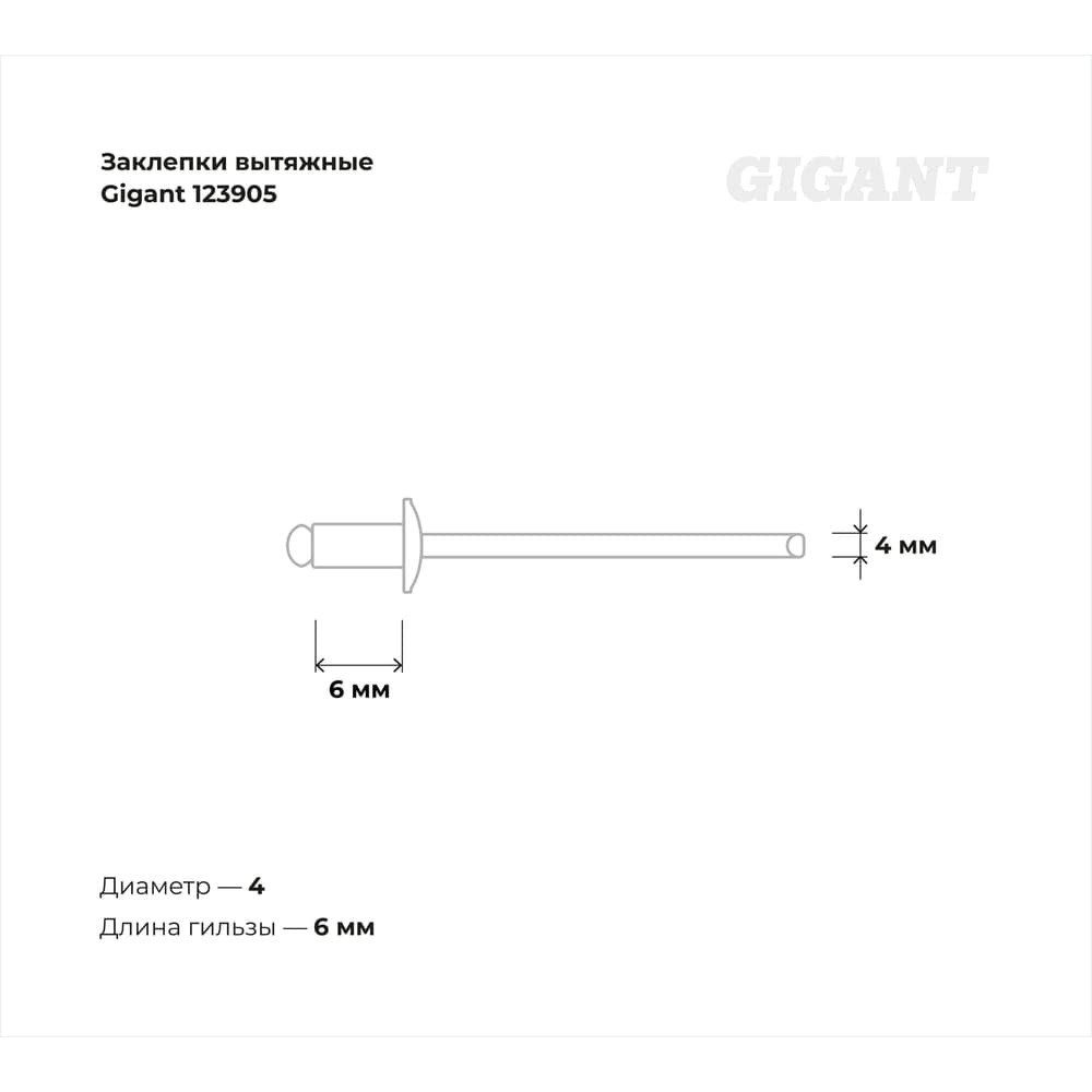 Заклепки вытяжные 4,0x6 100 шт. цинк Gigant 123905 — фото 3