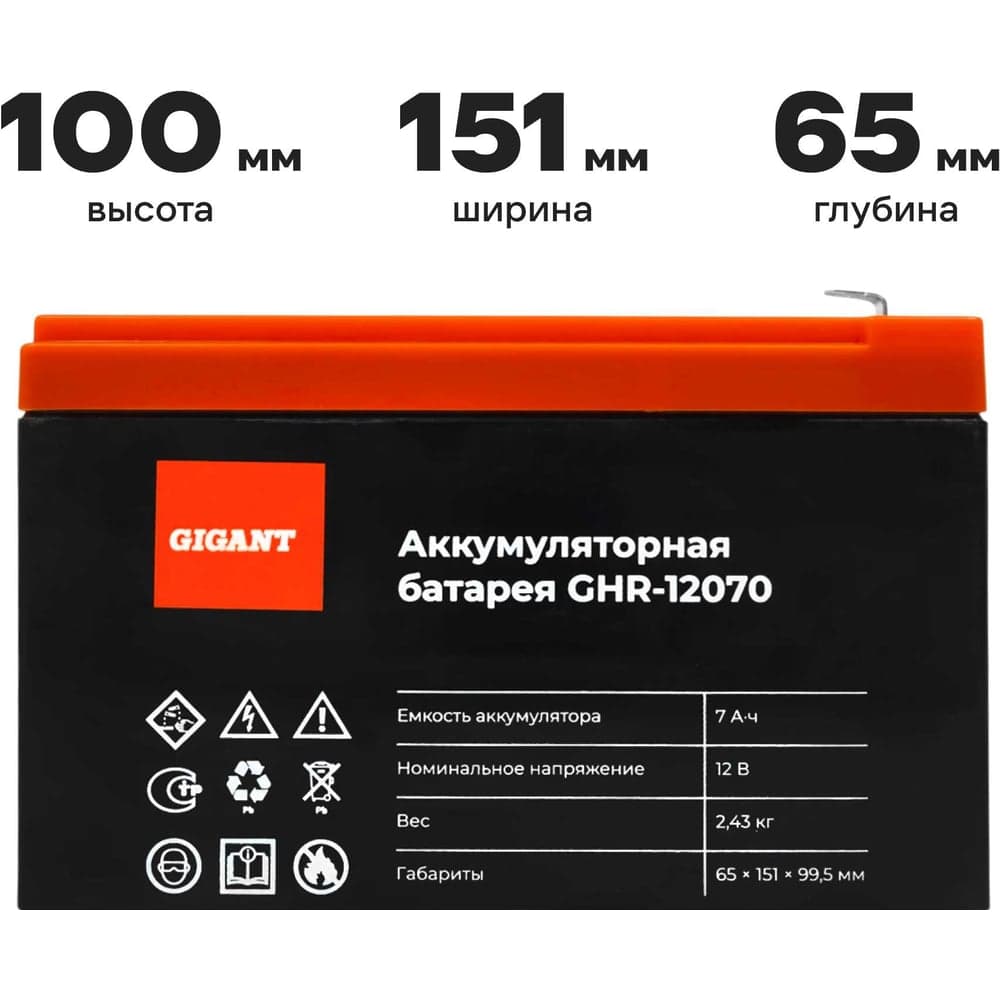 Аккумуляторная батарея Gigant GHR-12070 — фото 4