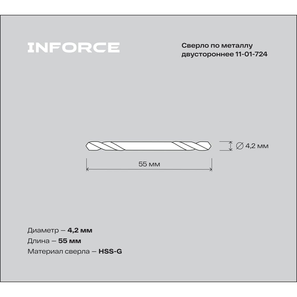 Сверло по металлу двустороннее HSS-G 4.2х55 мм, 10 штук в упаковке Inforce 11-01-724 — фото 3