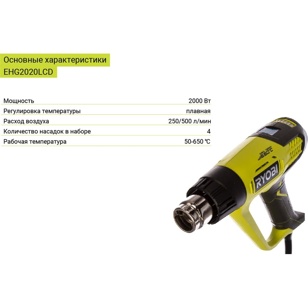 Промышленный фен с LCD дисплеем 2000 Вт Ryobi EHG2020LCD 5133001730 — фото 6