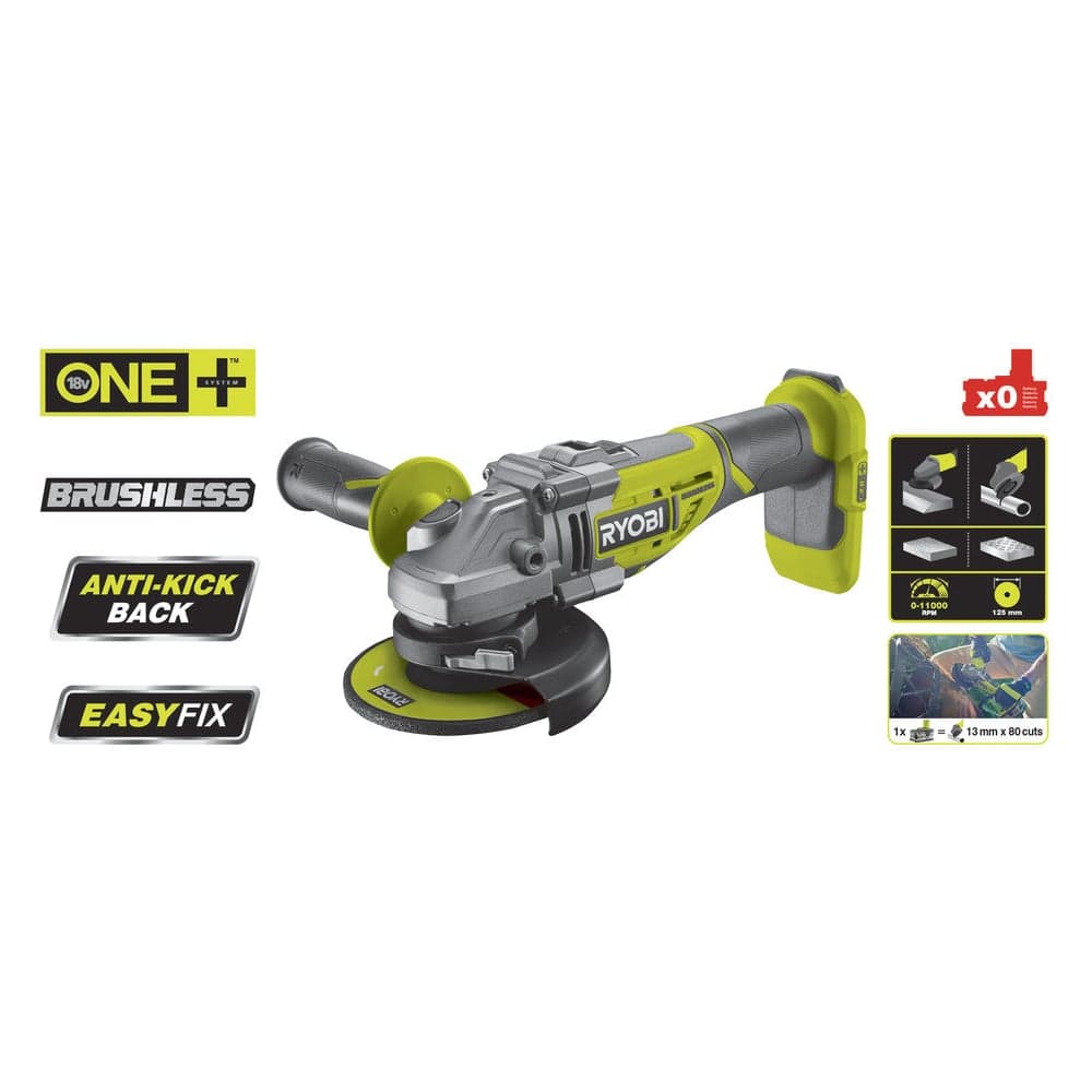 Углошлифмашина бесщеточная Ryobi ONE+ R18AG7-0 без аккумулятора в комплекте 5133002852 — фото 11