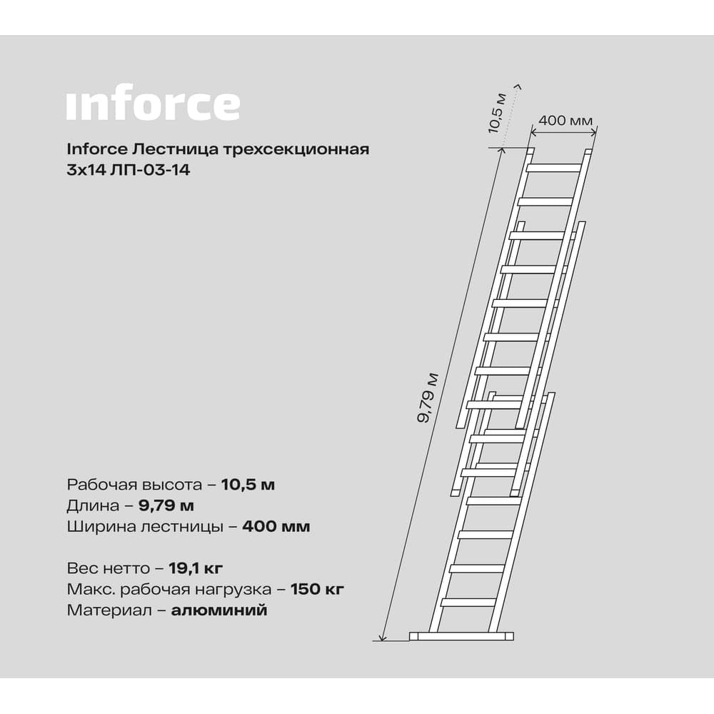 Трехсекционная лестница 14 ступеней Inforce 3x14 ЛП-03-14 — фото 6