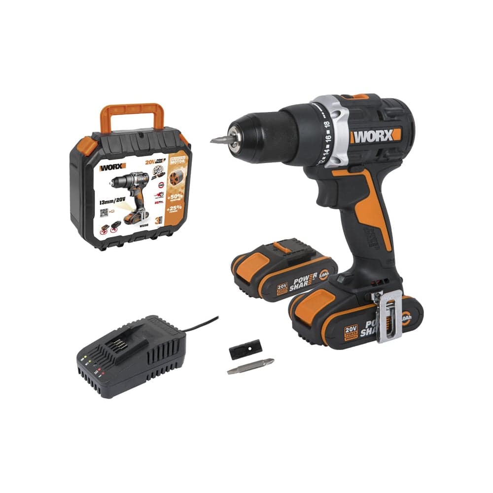 Аккумуляторная бесщёточная дрель-шуруповерт WORX 20В, 60Нм, бесщеточная, 2Ач х2, ЗУ, кейс WX102 — фото 9