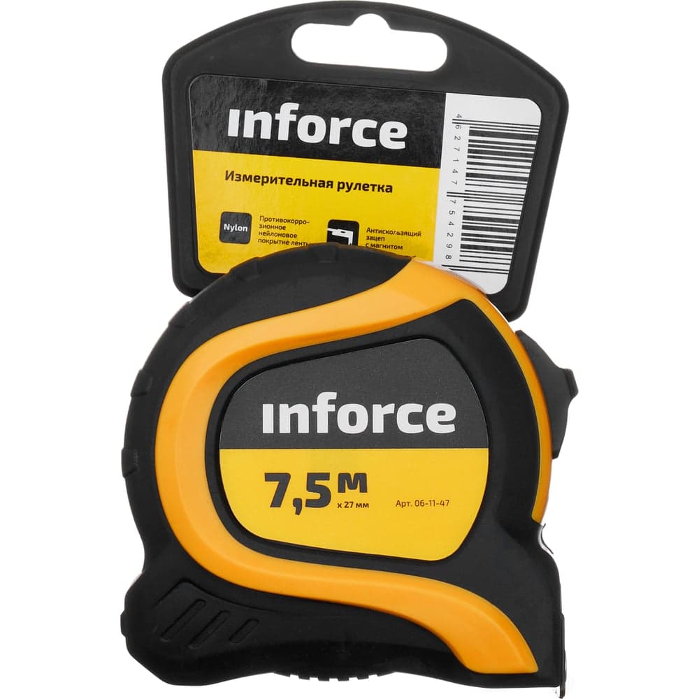 Измерительная рулетка с нейлоновой лентой и магнитным зацепом 7.5x27мм Inforce 06-11-47 — фото 5