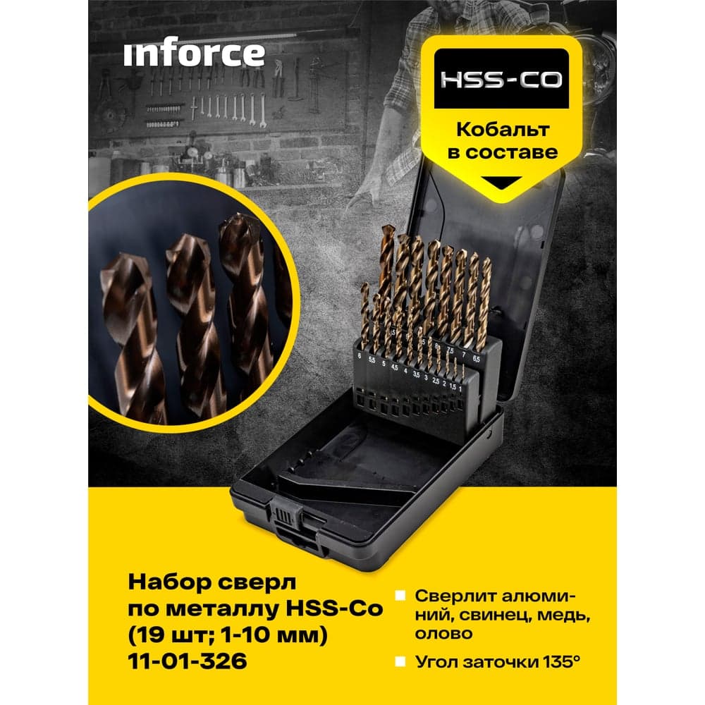 Набор сверл по металлу HSS-Co (19 шт; 1-10 мм) Inforce 11-01-326 — фото 2