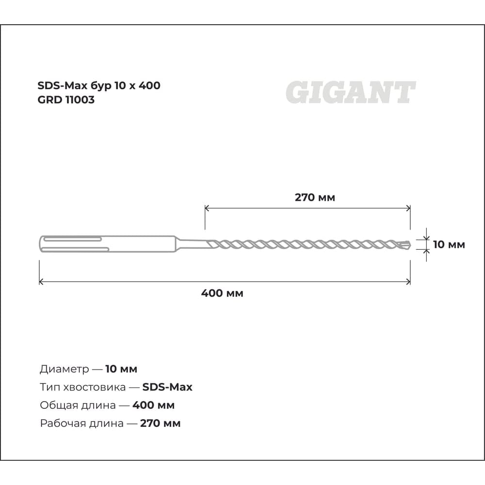 Бур SDS-Max (10x400 мм) Gigant GRD 11003 — фото 3