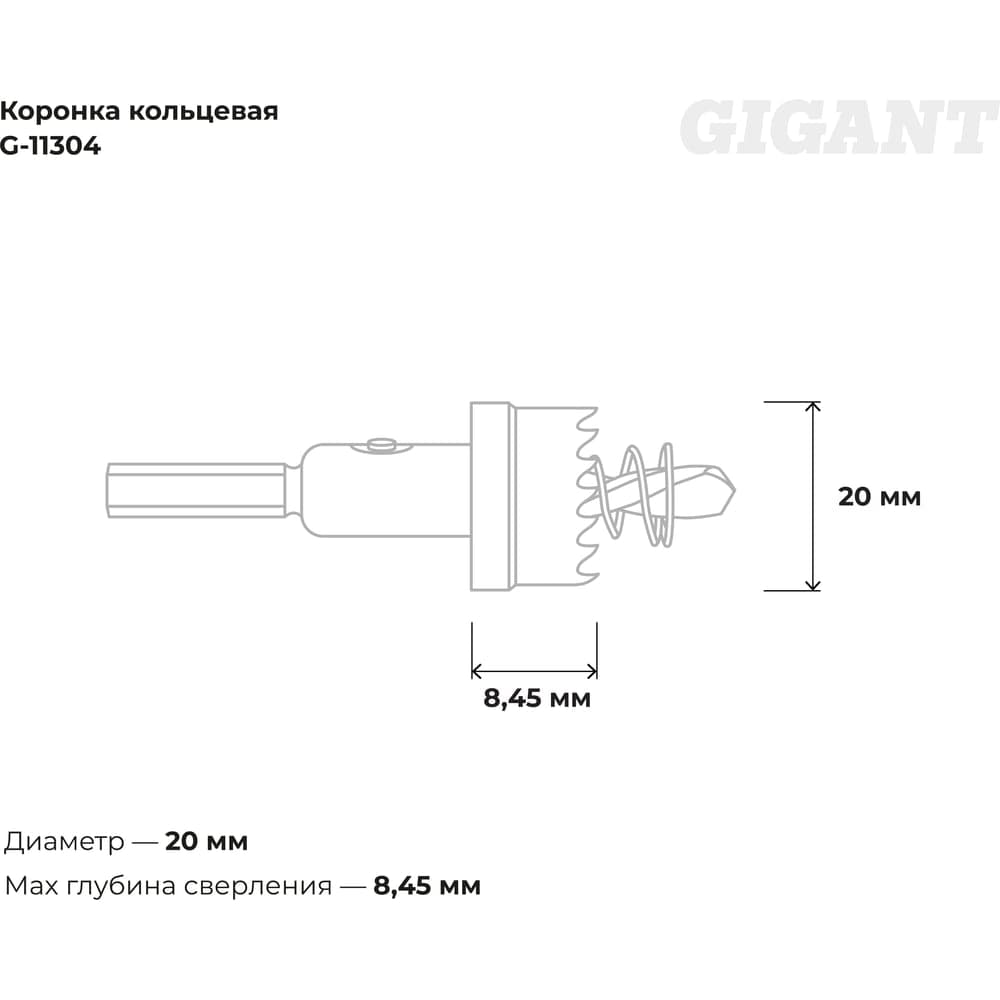 Коронка кольцевая 20 мм Gigant G-11304 — фото 3