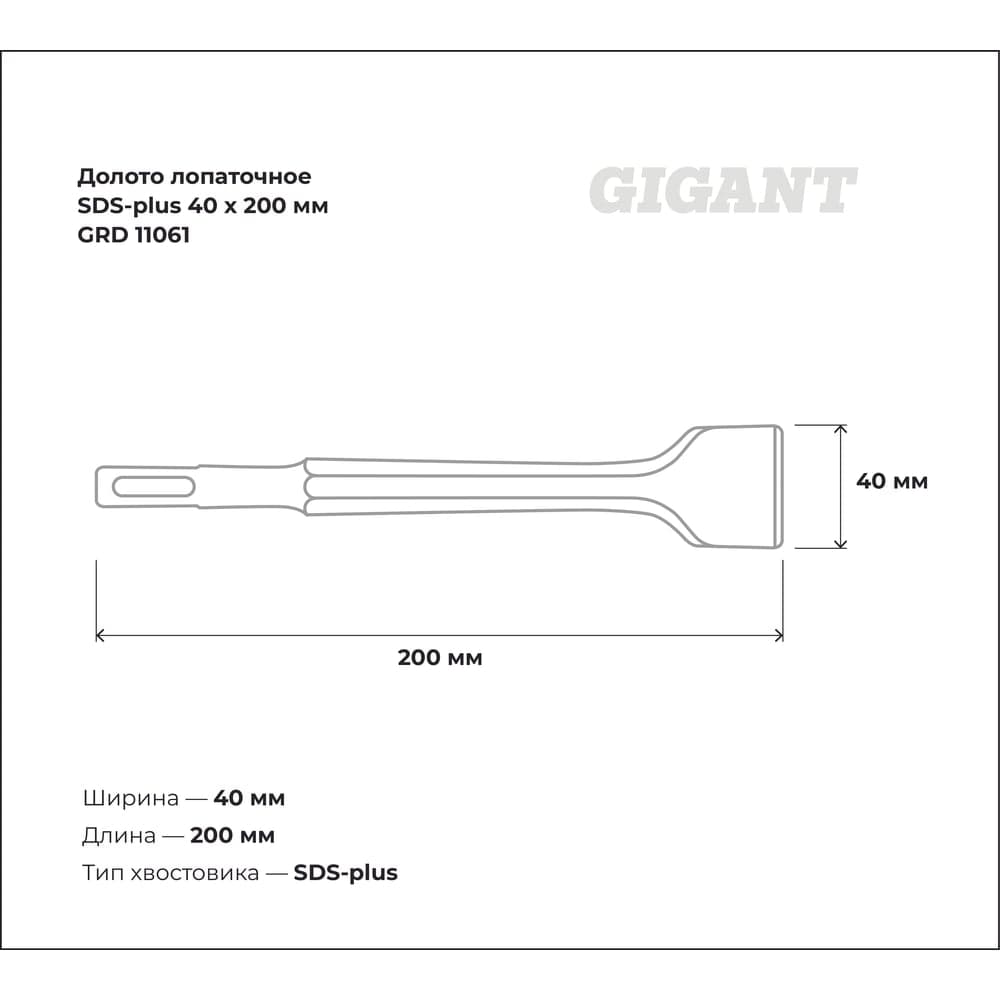 Долото лопаточное SDS-plus (40х200 мм) Gigant GRD 11061 — фото 2