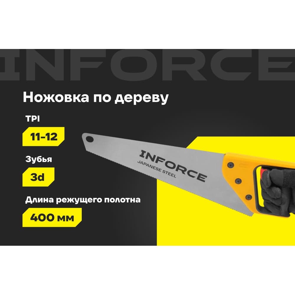 Ножовка по дереву Inforce 11-12 TPI, 400 мм 06-08-28 — фото 2