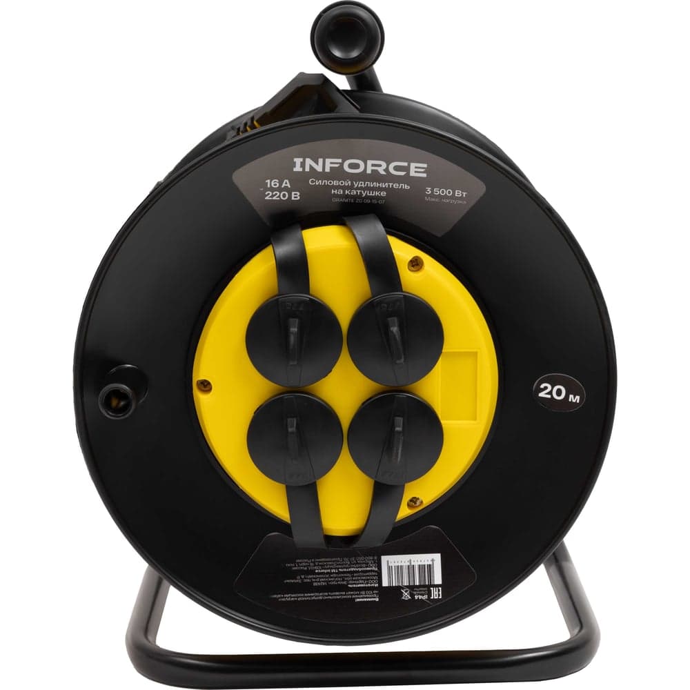 Силовой удлинитель Inforce на катушке, 4 гнезда, с/з ПВС 3х1,5 16A 20м IP44 GRANITE ZG 09-15-07 — фото 5