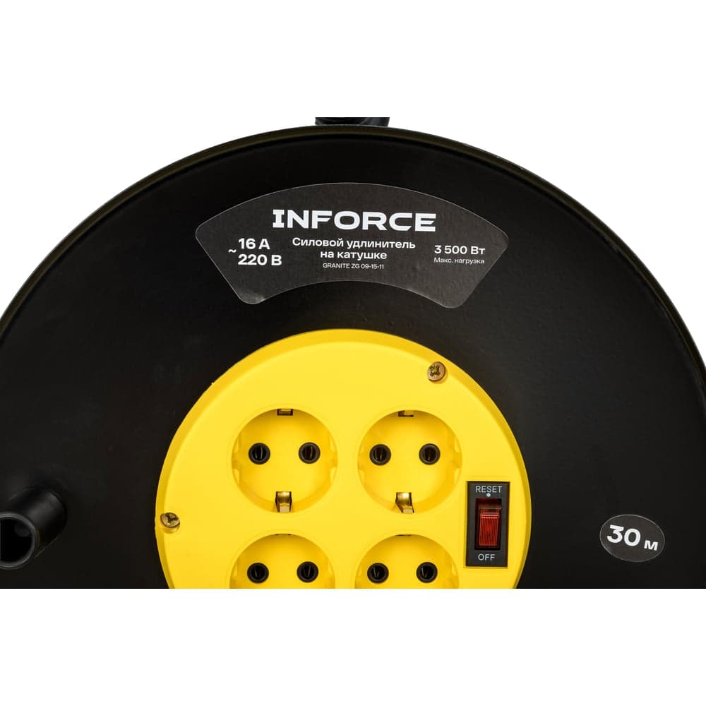 Силовой удлинитель Inforce на катушке, 4 гнезда, с/з КГ 3х2,5 16A 30м IP20 GRANITE ZG 09-15-11 — фото 4
