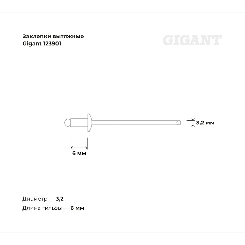 Заклепки вытяжные 3,2x6 100 шт. цинк Gigant 123901 — фото 3