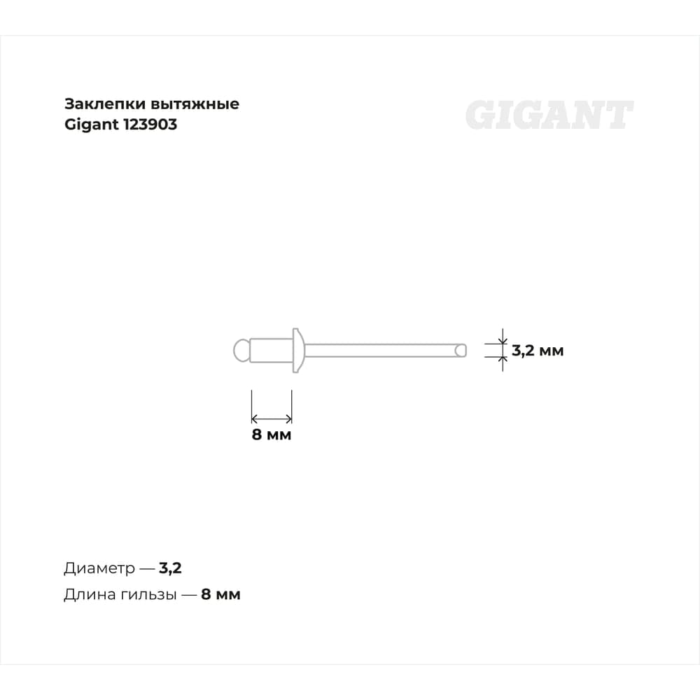 Заклепки вытяжные 3,2x8 100 шт. цинк Gigant 123903 — фото 3
