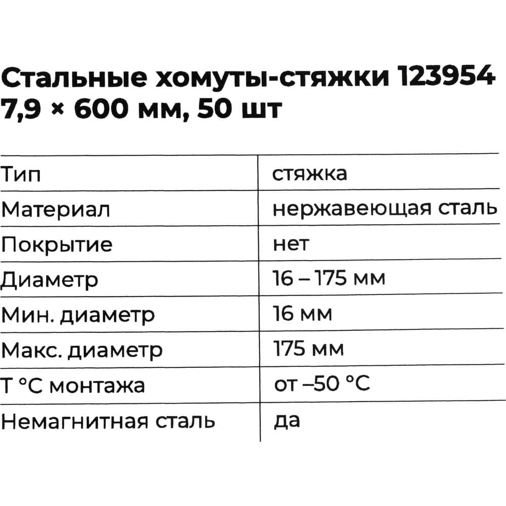 Стальные хомуты-стяжки Gigant нержавеющие 7,9x600мм 50шт. 123954 — фото 6