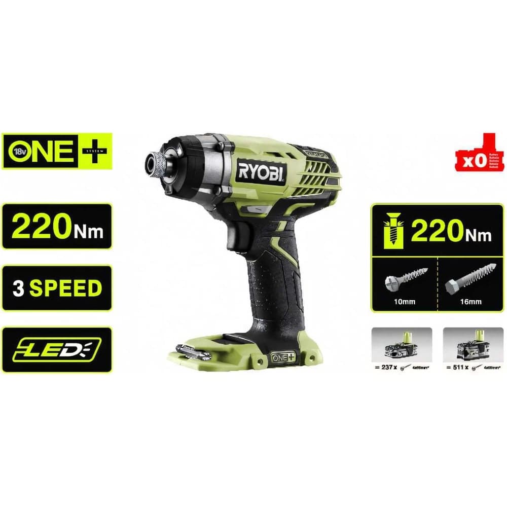 Импульсный винтовёрт Ryobi ONE+ R18iD3-0 без аккумулятора в комплекте 5133002613 — фото 23