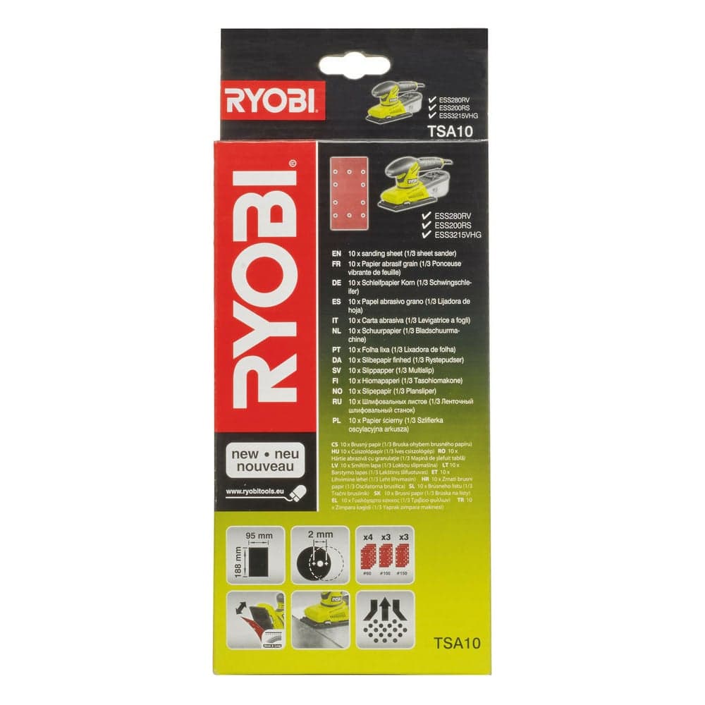 Набор шлифлистов (188х95 мм; Р60/100/150; 10 шт.) Ryobi TSA10 5132002610 — фото 2