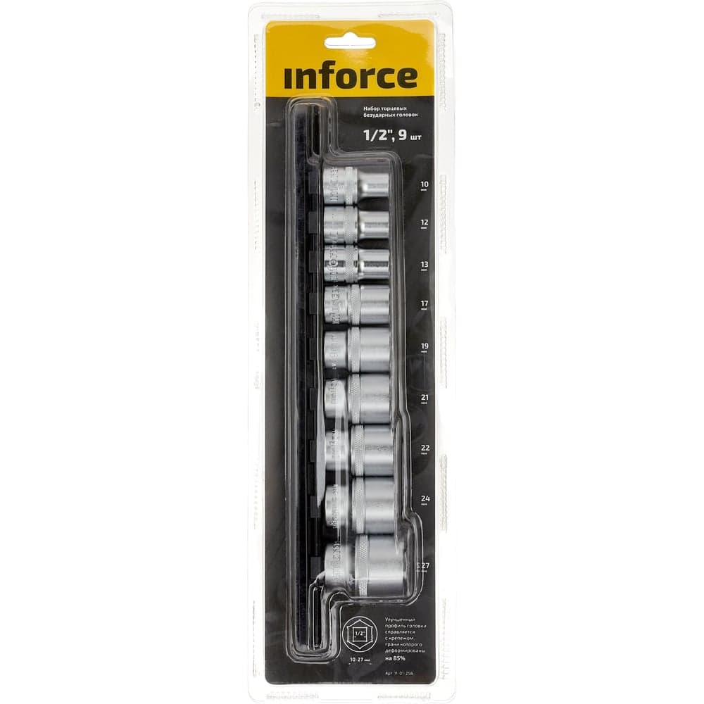 Набор торцевых безударных головок Inforce (9 шт; 10-27 мм; 1/2") 11-01-258 — фото 7